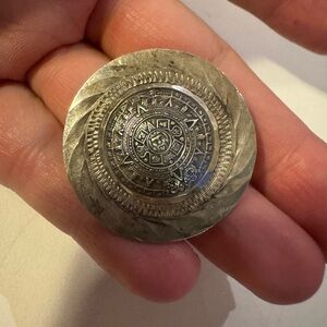 Vintage Mexican Aztec calendar Sterling silver pendant brooch